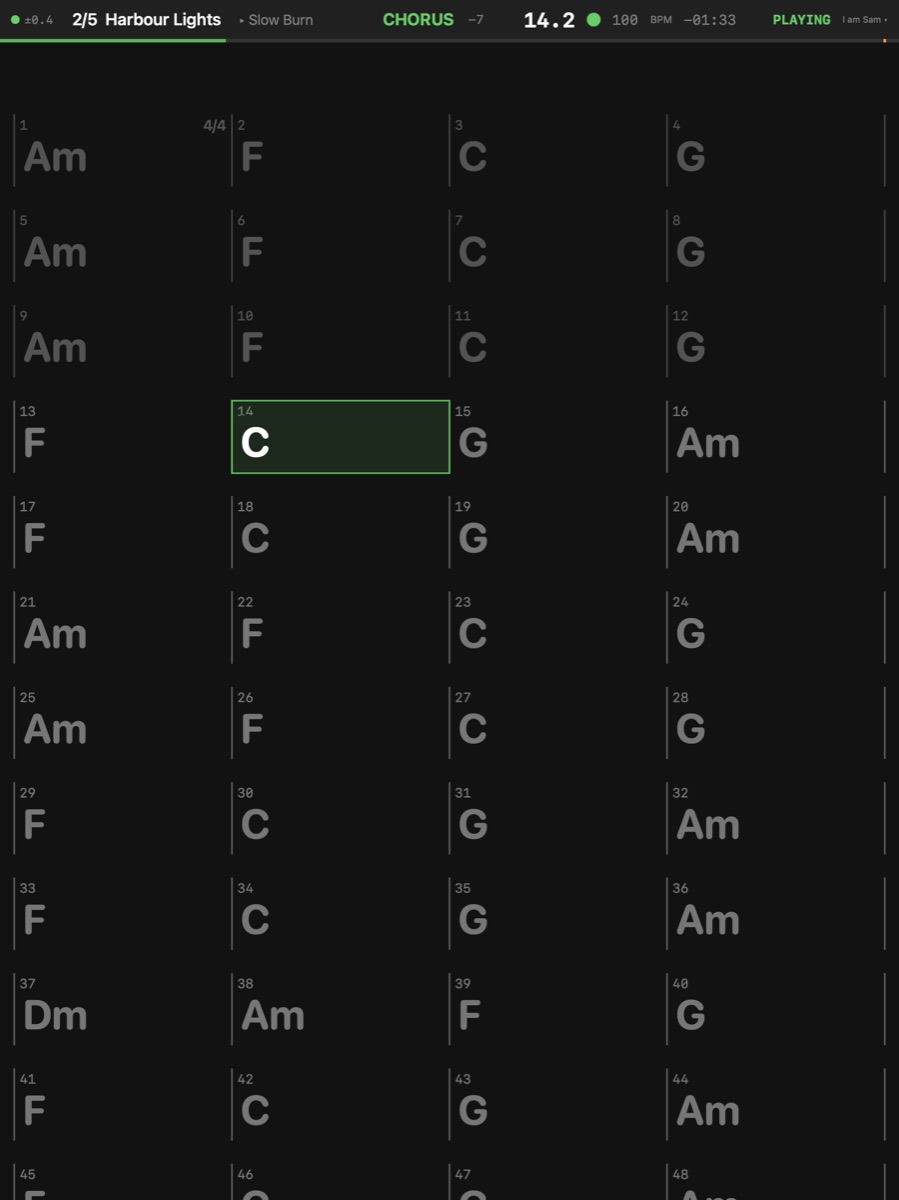 A chord chart on an iPad